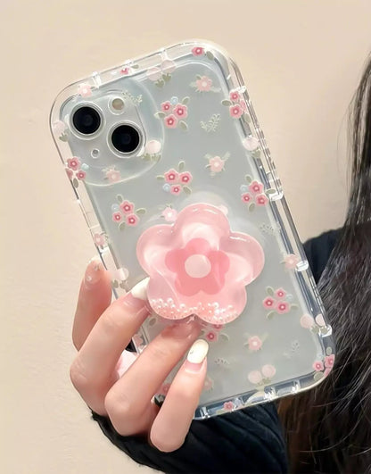 Pink Floral iPhone Case with Flower Holder - URBANLUSA