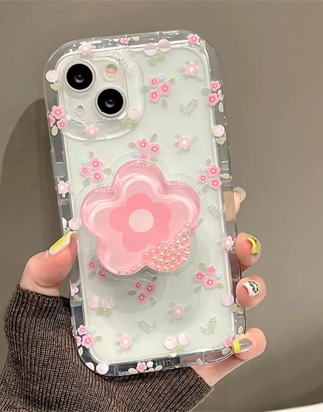 Pink Floral iPhone Case with Flower Holder - URBANLUSA