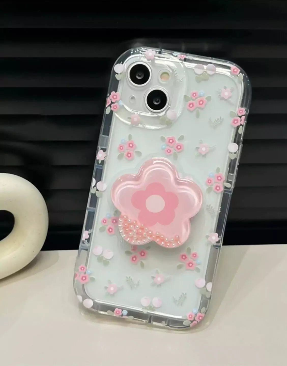 Pink Floral iPhone Case with Flower Holder - URBANLUSA