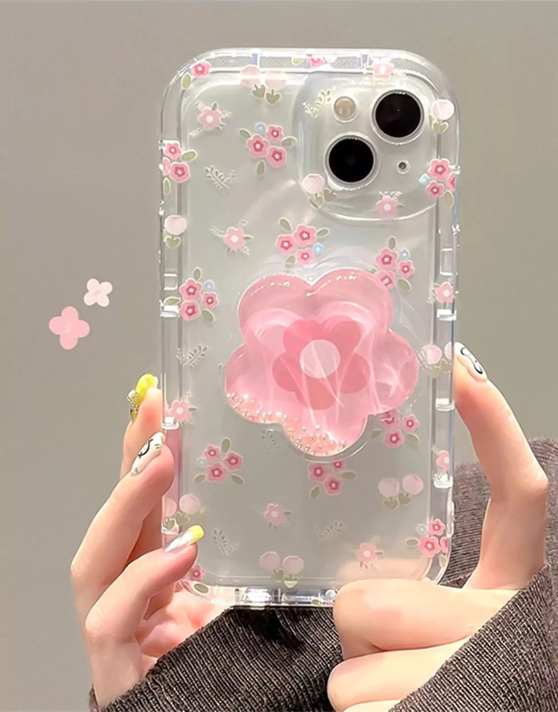 Pink Floral iPhone Case with Flower Holder - URBANLUSA