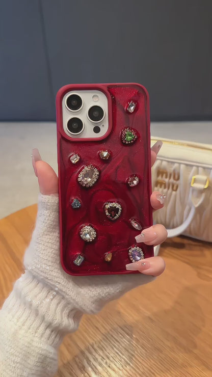 Retro Wine Red 3D Bling Diamonds iPhone Case