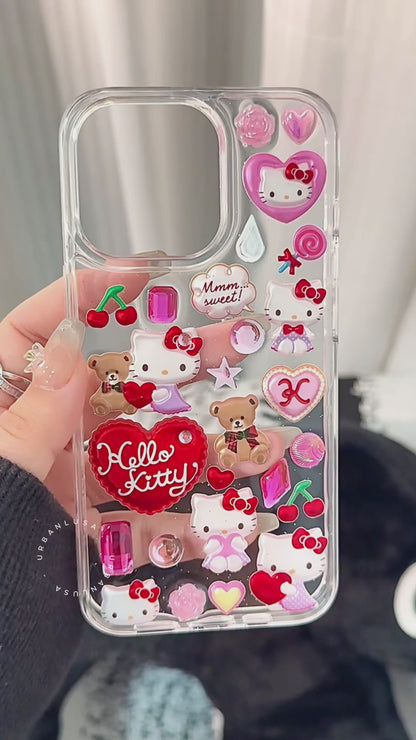 Kawaii Kitty 3D Stickers Bling Clear iPhone Case