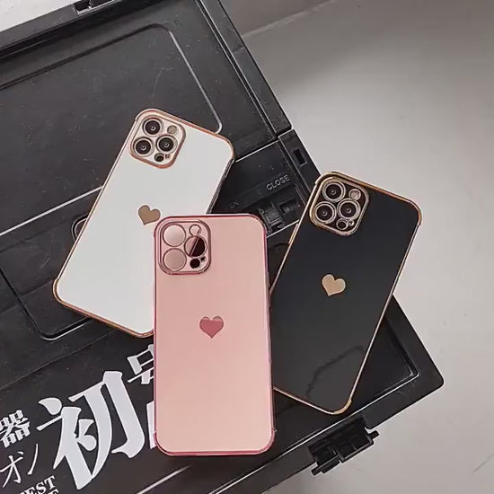 Cute Gold Heart Phone Case for iPhone 15 Pro Max 14 Plus 13 12 Mini 11 Pro iPhone 15 14 13 12 11 Case iPhone XR XS Max 7 8 Plus SE 2020 Case