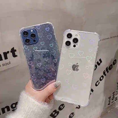 Colorful Laser Heart Bumper Phone Case for iPhone 14 13 12 11 Pro Max iPhone 14 13 12 11 Case iPhone X XR XS Max Case iPhone 7 8 SE Case