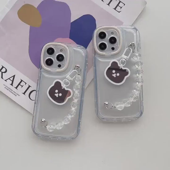 Aesthetic Cute Mirror Bear Bracelet Clear Phone Case for iPhone 14 13 12 11 Pro Max iPhone 14 13 12 11 Case Kawaii Vsco Phone Case Egirl