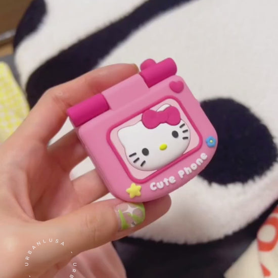 Kawaii Pink Flip Phone Kitty Mirror AirPods 4 Pro 2 Case AirPods 3 Case AirPods 1 2 Case, Cute AirPods Case, AirPods Pro Case, Aesthetic AirPods Case