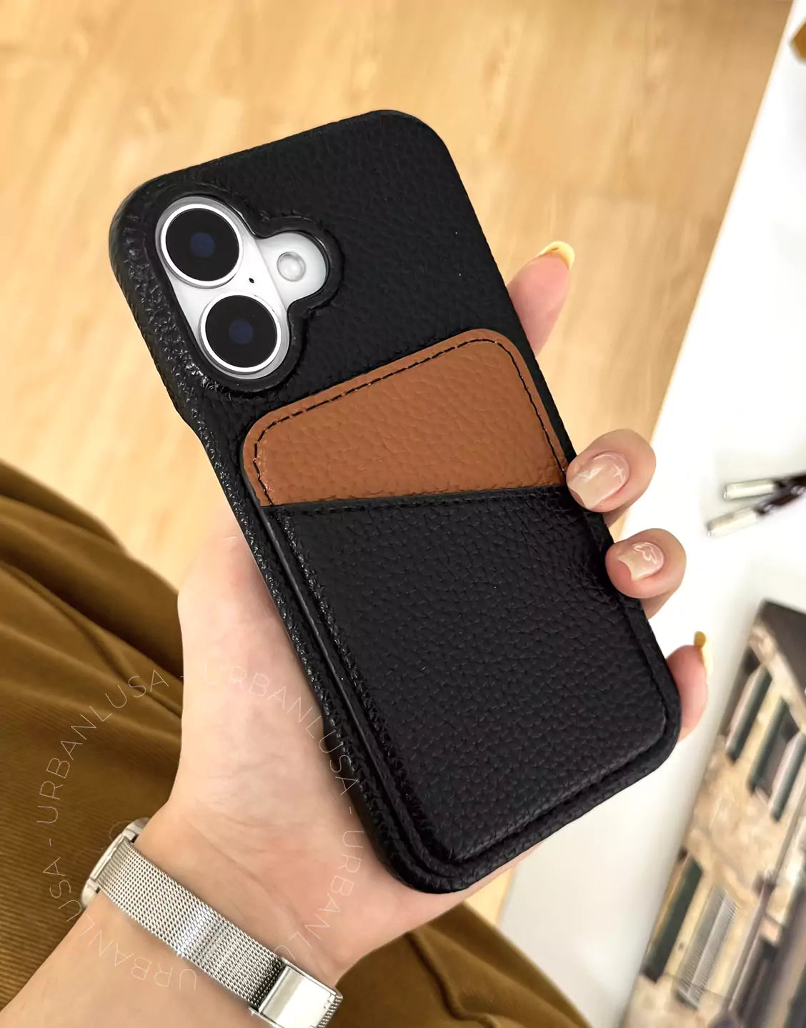 Custom Initial Name Leather iPhone Case with Card Holder URBANLUSA Custom Initial Name Leather iPhone Case with Card Holder URBANLUSA