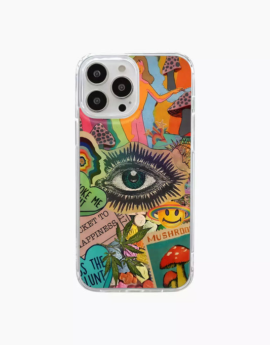 Coque de téléphone à motif de collage psychédélique trippant pour iPhone / Samsung