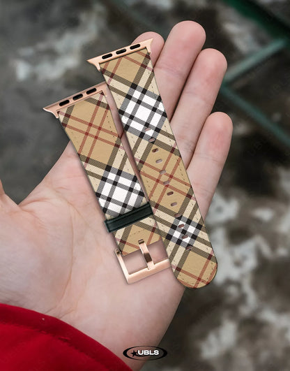 Retro Aesthetic Brown Plaid Vegan Leather Apple Watch Band