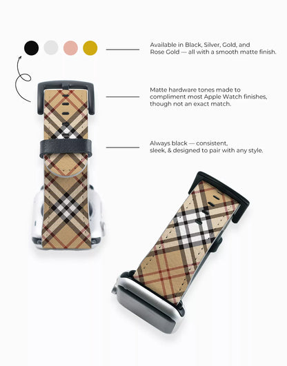 Retro Aesthetic Brown Plaid Vegan Leather Apple Watch Band