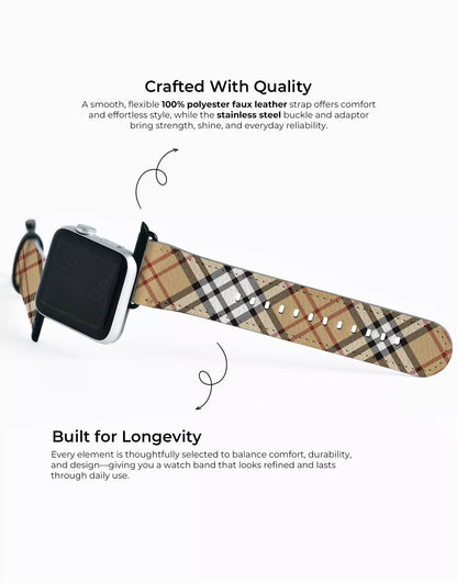Retro Aesthetic Brown Plaid Vegan Leather Apple Watch Band