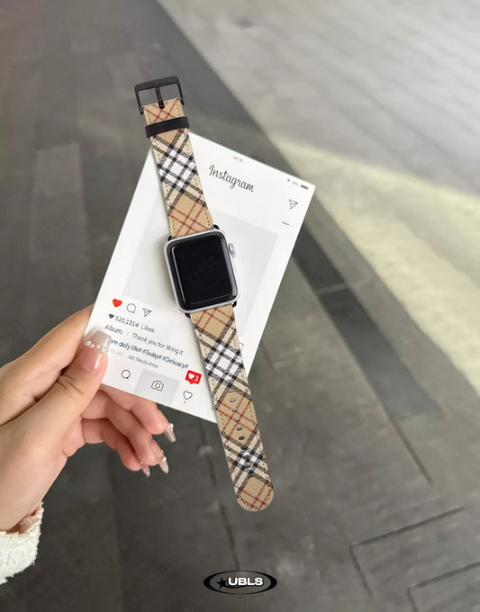 Retro Aesthetic Brown Plaid Vegan Leather Apple Watch Band