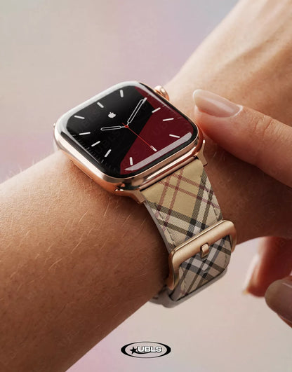 Retro Aesthetic Brown Plaid Vegan Leather Apple Watch Band