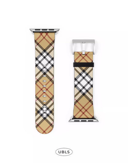 Retro Aesthetic Brown Plaid Vegan Leather Apple Watch Band