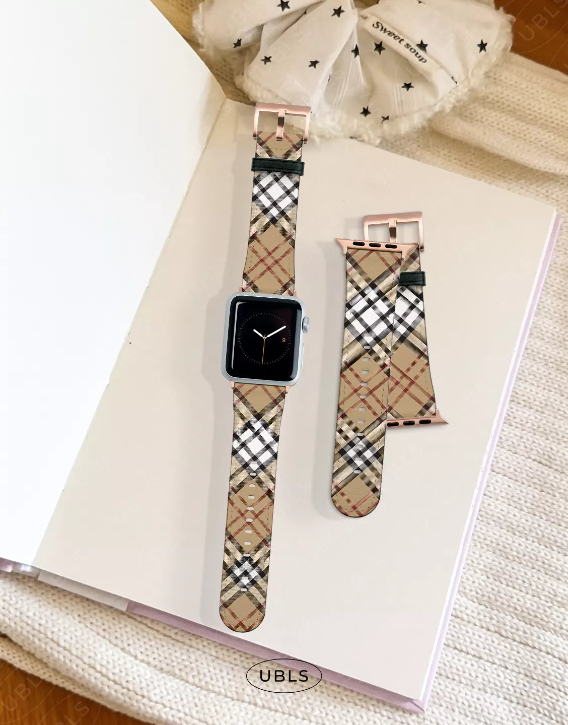 Retro Aesthetic Brown Plaid Vegan Leather Apple Watch Band