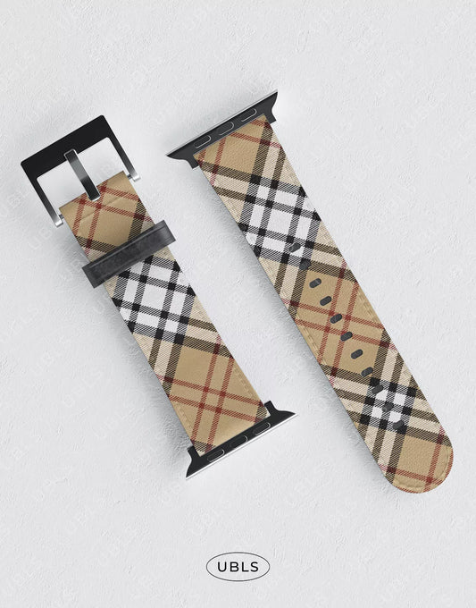 Retro Aesthetic Brown Plaid Vegan Leather Apple Watch Band