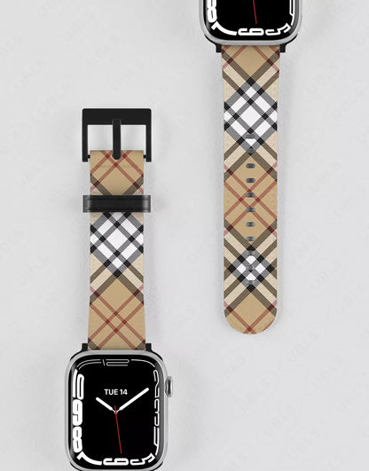 Retro Aesthetic Brown Plaid Vegan Leather Apple Watch Band