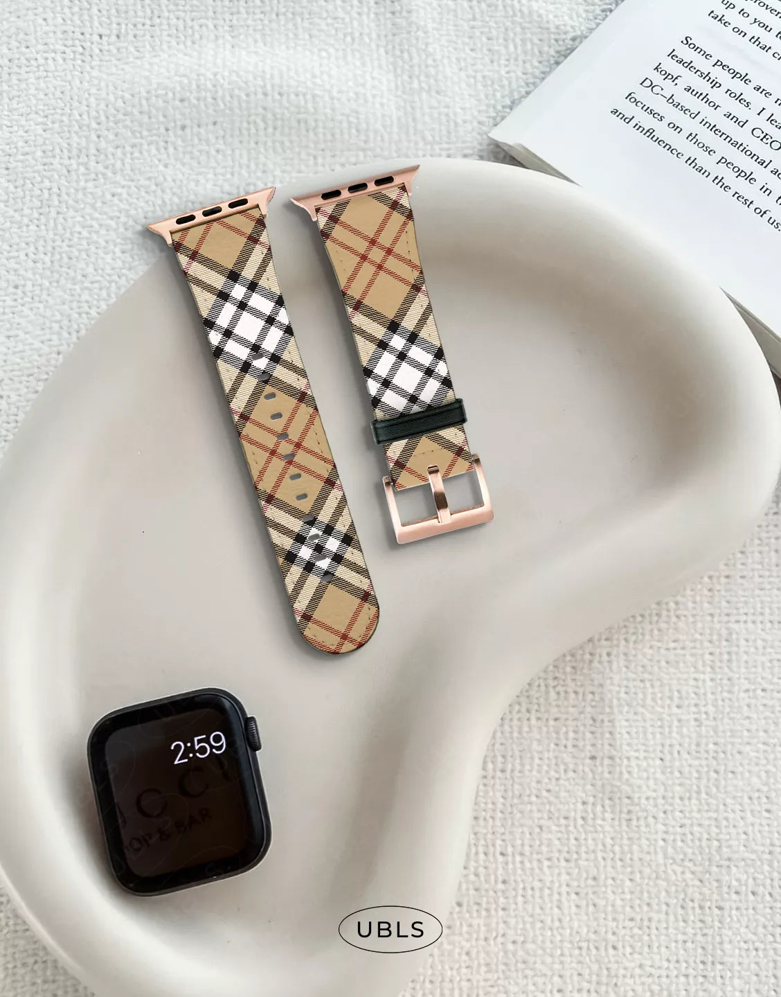 Retro Aesthetic Brown Plaid Vegan Leather Apple Watch Band