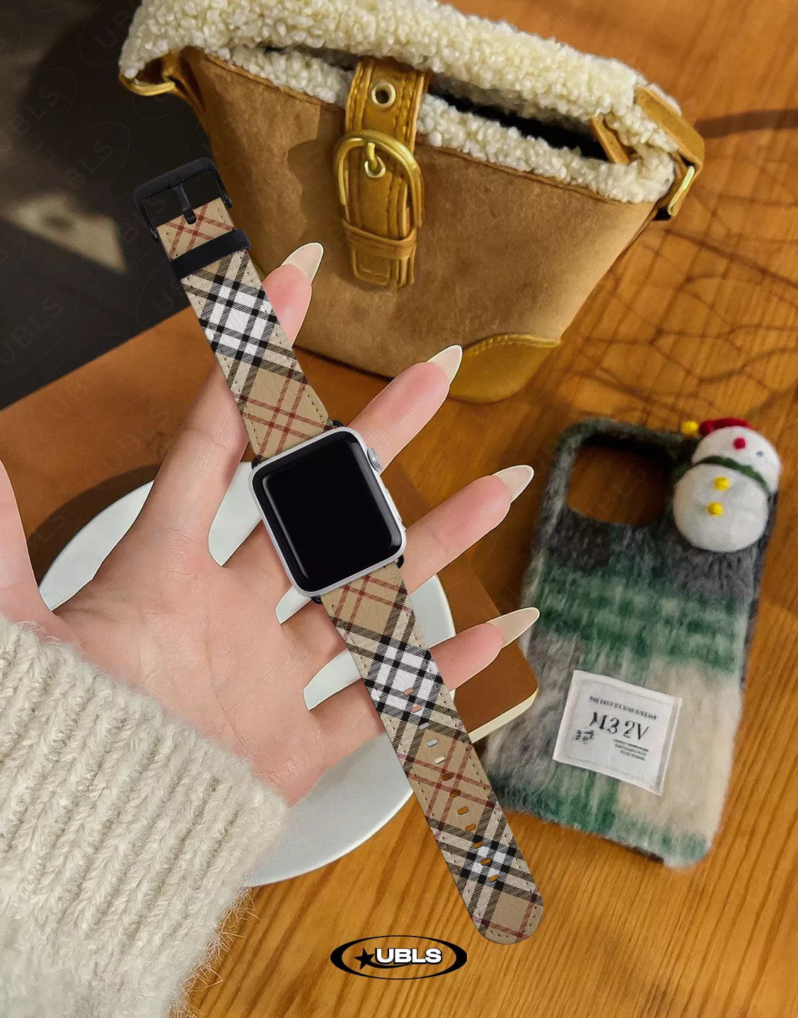 Retro Aesthetic Brown Plaid Vegan Leather Apple Watch Band