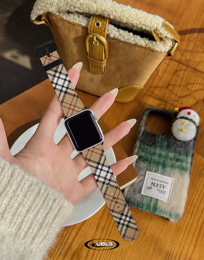 Retro Aesthetic Brown Plaid Vegan Leather Apple Watch Band