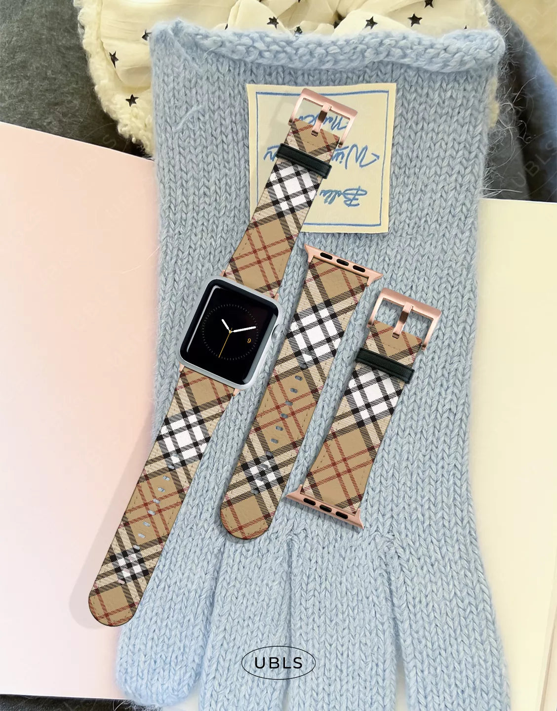 Retro Aesthetic Brown Plaid Vegan Leather Apple Watch Band