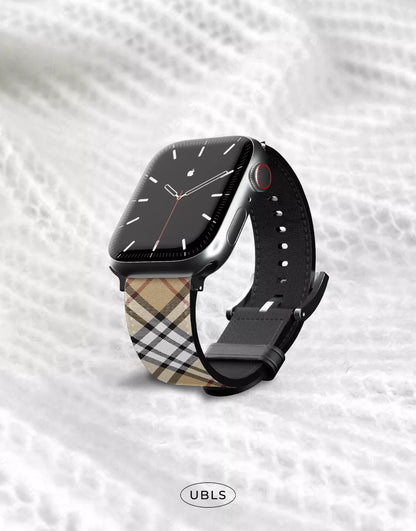 Retro Aesthetic Brown Plaid Vegan Leather Apple Watch Band