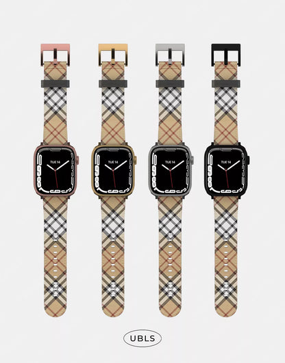 Retro Aesthetic Brown Plaid Vegan Leather Apple Watch Band
