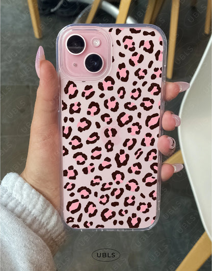 Cute Pink Leopard Print Clear Phone Case