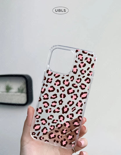 Cute Pink Leopard Print Clear Phone Case