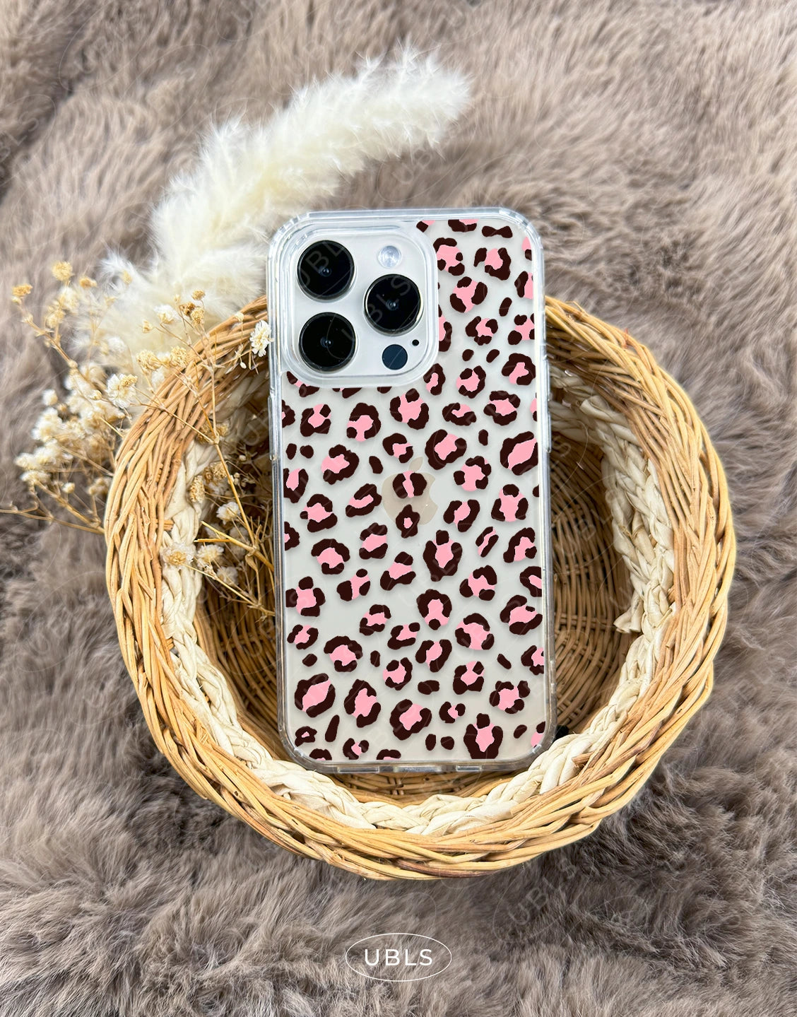 Cute Pink Leopard Print Clear Phone Case