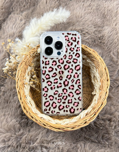 Cute Pink Leopard Print Clear Phone Case