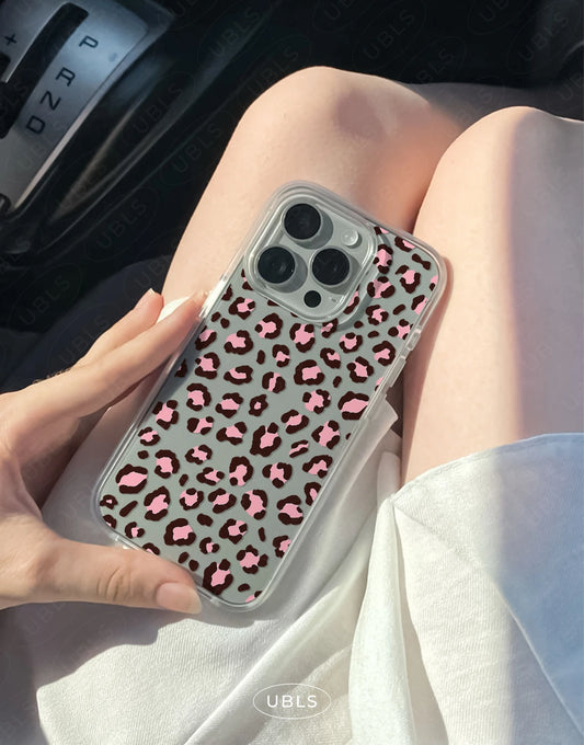 Cute Pink Leopard Print Clear Phone Case