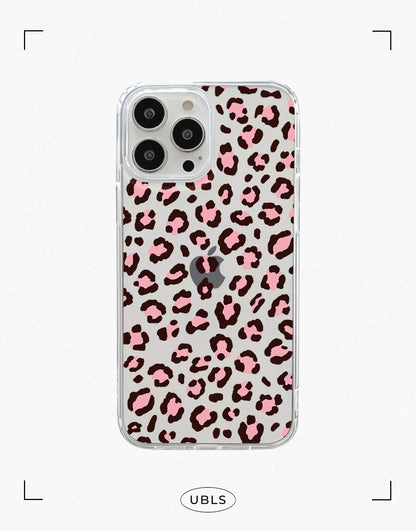 Cute Pink Leopard Print Clear Phone Case
