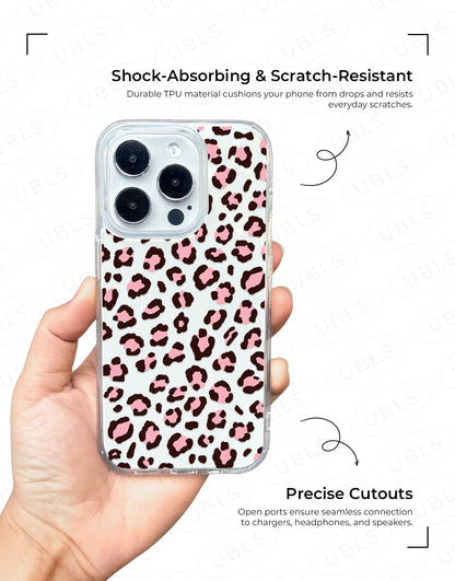 Cute Pink Leopard Print Clear Phone Case