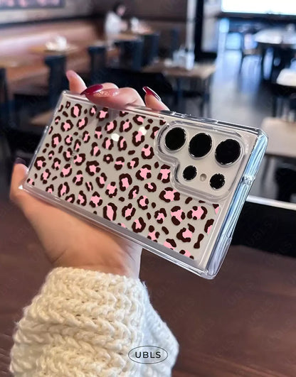Cute Pink Leopard Print Clear Samsung Case