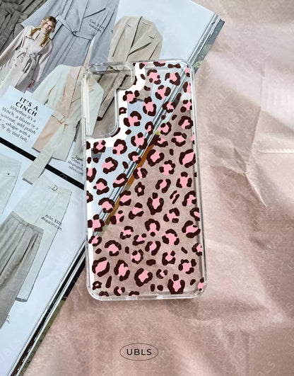 Cute Pink Leopard Print Clear Samsung Case