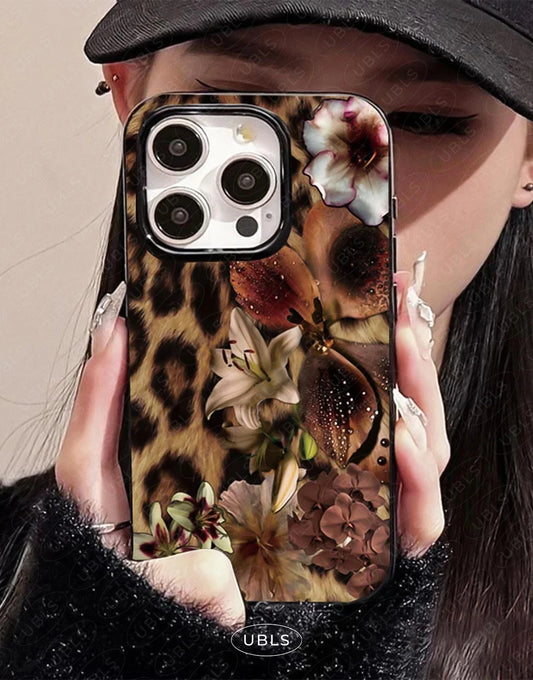 Elegant Leopard Print Lily Flower iPhone Case