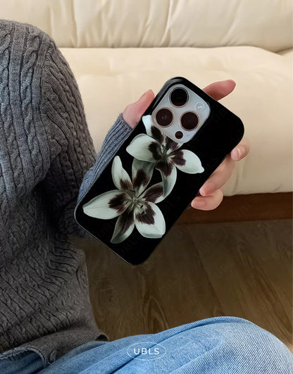 Elegant Midnight Bloom Lily Orchid iPhone Case