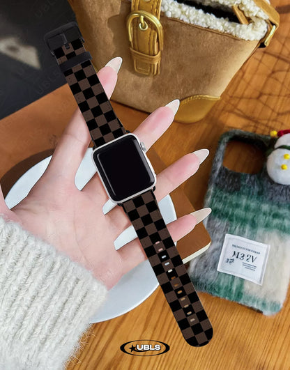 Vintage Dark Brown Checkered Vegan Leather Apple Watch Band