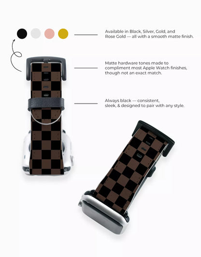 Vintage Dark Brown Checkered Vegan Leather Apple Watch Band