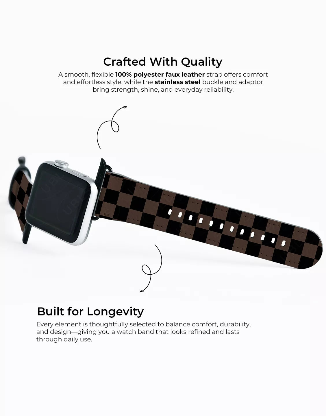 Vintage Dark Brown Checkered Vegan Leather Apple Watch Band