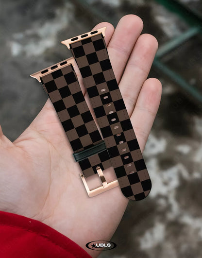 Vintage Dark Brown Checkered Vegan Leather Apple Watch Band