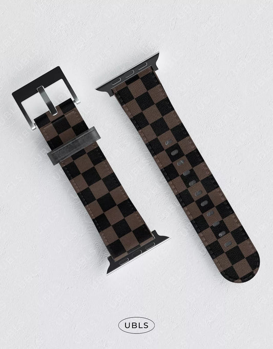 Vintage Dark Brown Checkered Vegan Leather Apple Watch Band