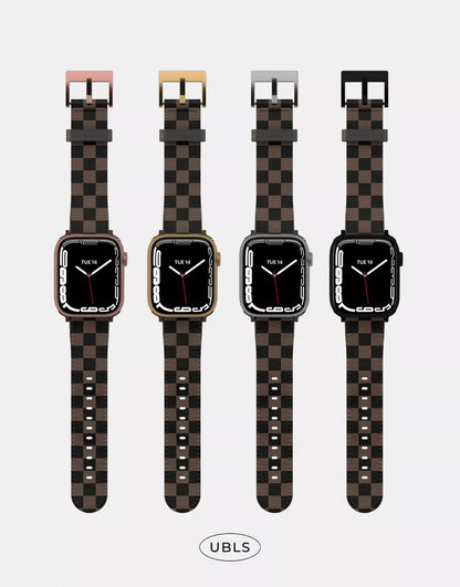 Vintage Dark Brown Checkered Vegan Leather Apple Watch Band