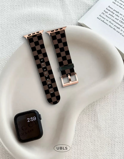 Vintage Dark Brown Checkered Vegan Leather Apple Watch Band