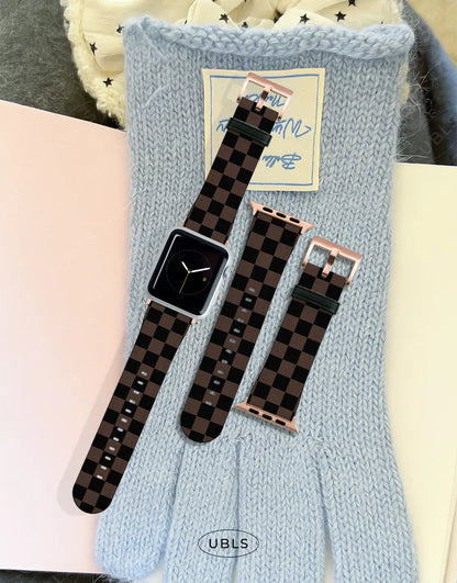 Vintage Dark Brown Checkered Vegan Leather Apple Watch Band