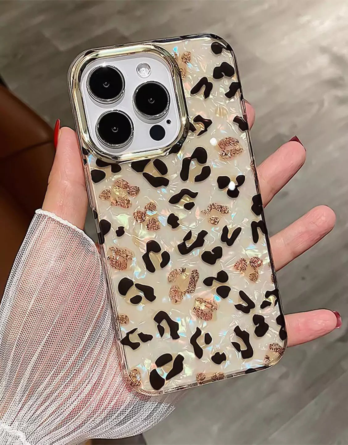 Leopard Print Glitter Aesthetic iPhone Case - URBANLUSA