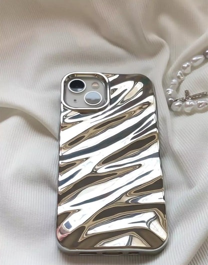 Silver Wave Glossy Plating iPhone Case - URBANLUSA