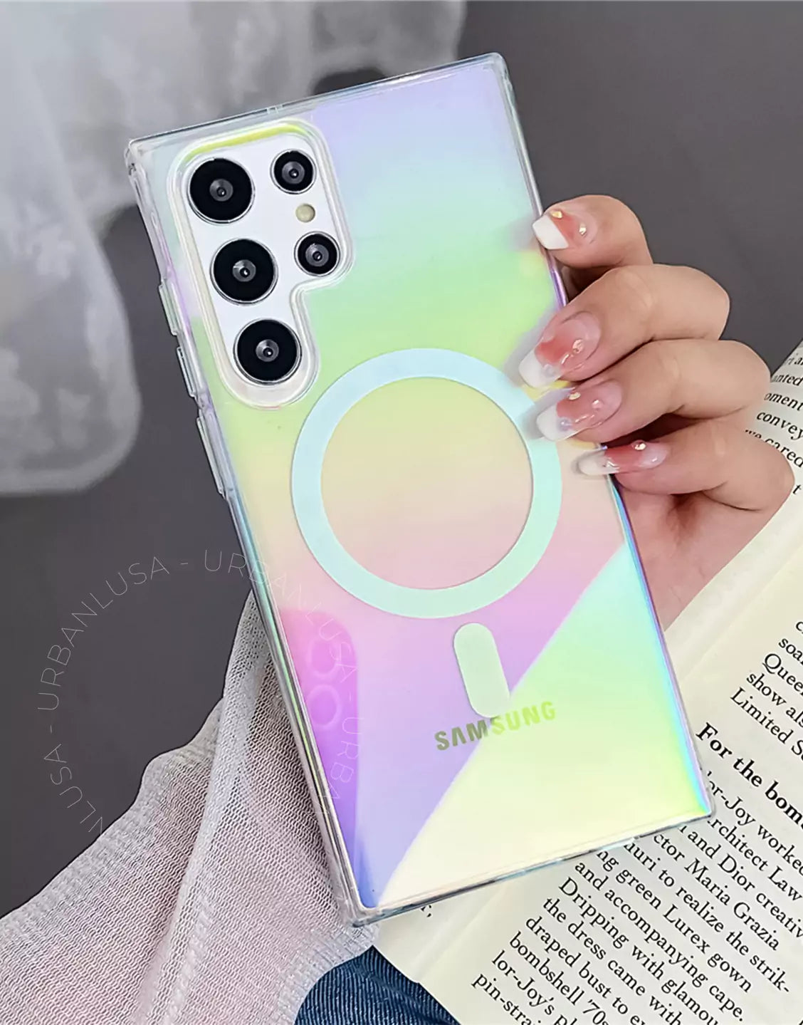 Aurora Rainbow Laser Transparent MagSafe Samsung Case for Samsung Galaxy S25 Ultra S24 S23 Plus S22 S21 FE S20 Cute Kawaii Samsung S25 S24 S23 S22 S21 S20 Case MagSafe Aesthetic Phone Case for Samsung