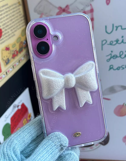 Beautiful Glitter 3D Bow Clear Phone Case for iPhone 16 15 14 13 12 Pro Max Cute Kawaii iPhone 16 15 14 13 12 Case Fairycore Aesthetic Phone Case Modern Minimalist